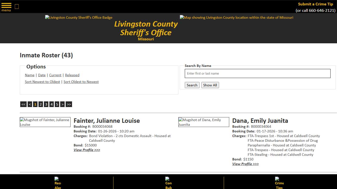 Inmate Roster - Current Inmates Booking Date Descending - Livingston County Missouri Sheriff